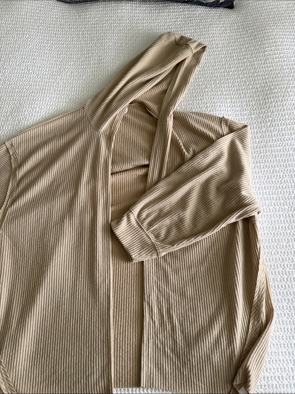 Urban Outfitters Ribbed Hooded Cardigan in Beige